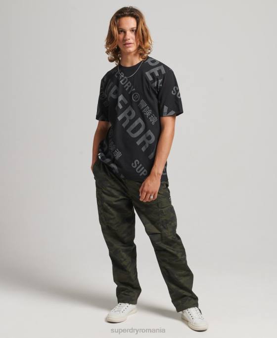 Superdry Tricou largi cu logo imprimat peste tot îmbrăcăminte negru bărbați JX0Z4973