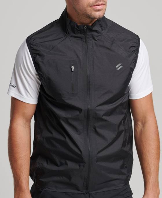 Superdry alergați un gilet de vânt ușor îmbrăcăminte negru bărbați JX0Z4726