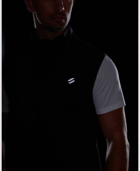 Superdry alergați un gilet de vânt ușor îmbrăcăminte negru bărbați JX0Z4726