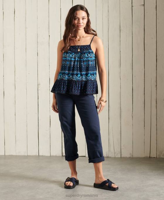 Superdry ameera cami top îmbrăcăminte marina femei JX0Z6734