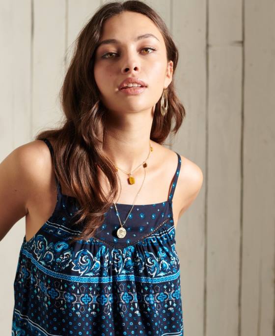 Superdry ameera cami top îmbrăcăminte marina femei JX0Z6734