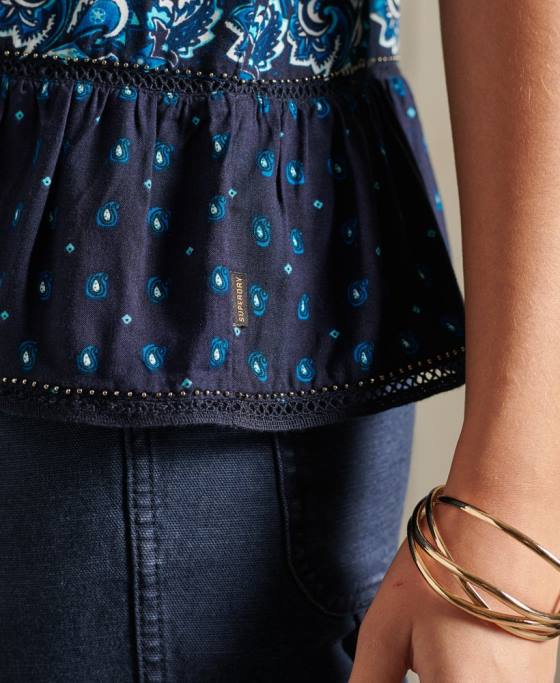 Superdry ameera cami top îmbrăcăminte marina femei JX0Z6734