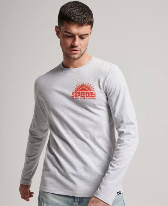 Superdry autocolant de călătorie top cu mânecă lungă îmbrăcăminte gri deschis bărbați JX0Z1499