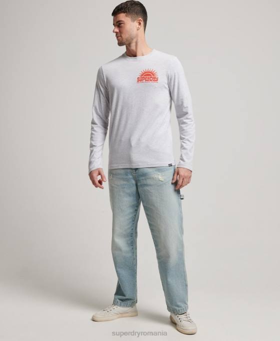 Superdry autocolant de călătorie top cu mânecă lungă îmbrăcăminte gri deschis bărbați JX0Z1499