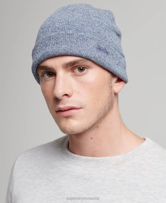 Superdry beanie cu logo vintage din bumbac organic eticheta portocalie accesorii albastru bărbați JX0Z6363