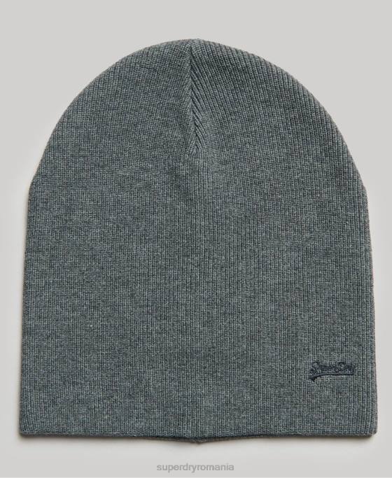 Superdry beanie cu logo vintage din bumbac organic eticheta portocalie accesorii gri bărbați JX0Z6434
