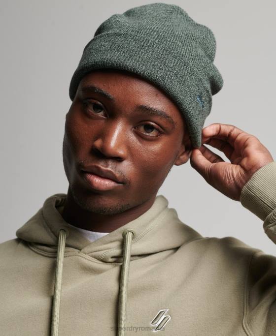 Superdry beanie cu logo vintage din bumbac organic eticheta portocalie accesorii verde bărbați JX0Z1701