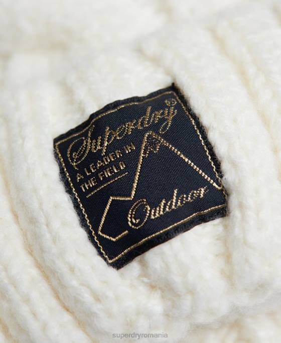 Superdry beanie din tweed cablu accesorii alb femei JX0Z4295