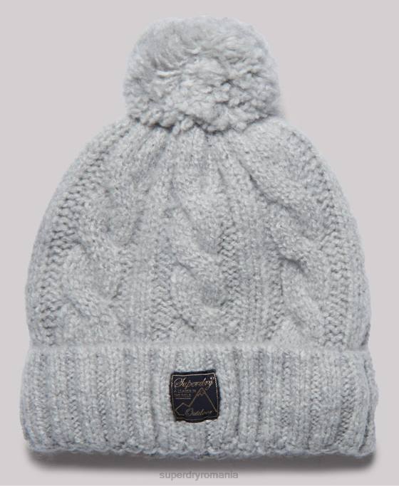 Superdry beanie din tweed cablu accesorii gri deschis femei JX0Z4296