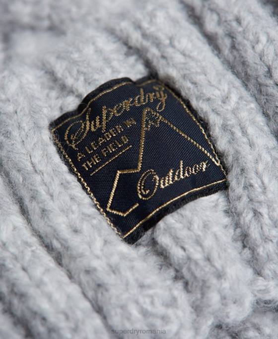 Superdry beanie din tweed cablu accesorii gri deschis femei JX0Z4296