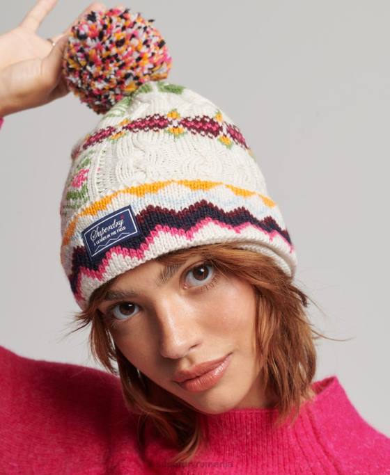 Superdry beanie fairisle accesorii cremă femei JX0Z4226