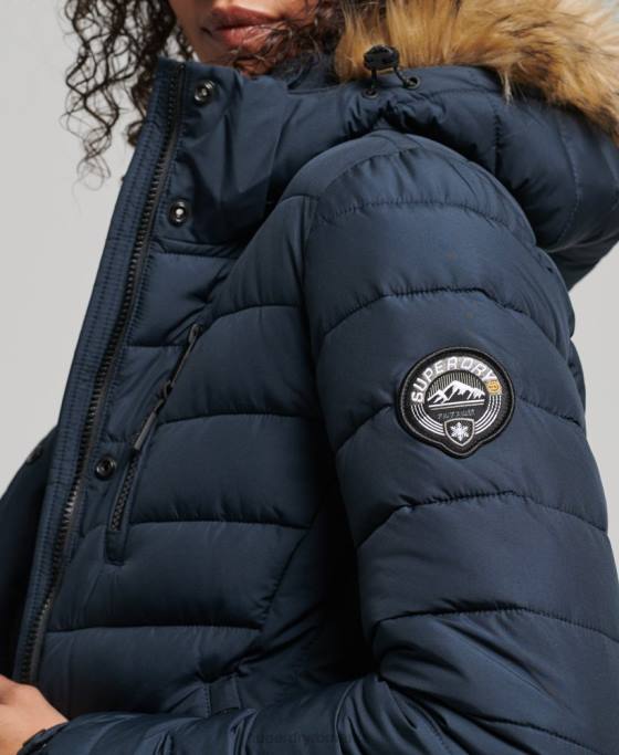 Superdry blană artificială cu glugă cu paragate căptușită ușoară îmbrăcăminte marina femei JX0Z3622