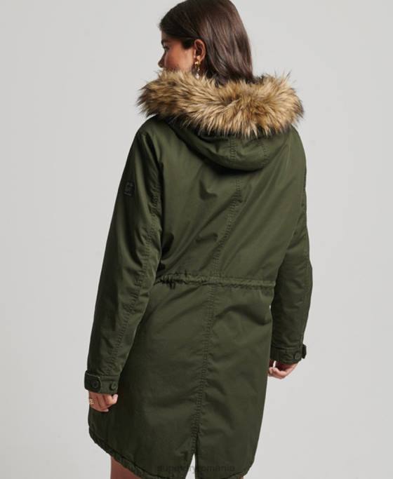 Superdry blană artificială parka militară autentică îmbrăcăminte verde femei JX0Z5493
