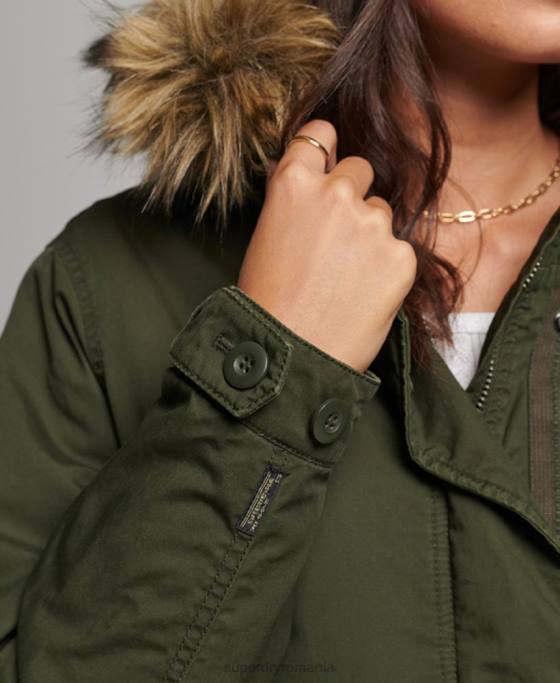 Superdry blană artificială parka militară autentică îmbrăcăminte verde femei JX0Z5493