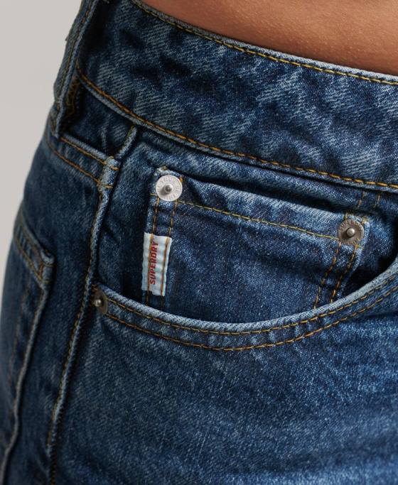 Superdry blugi drepti cu talie mare din bumbac organic îmbrăcăminte albastru inchis femei JX0Z3892