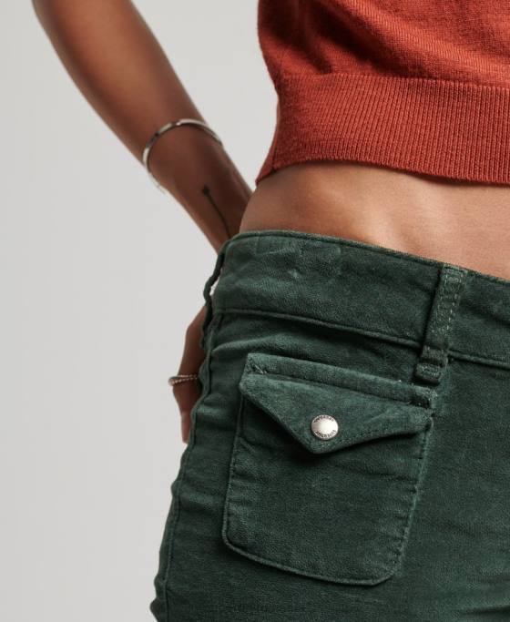 Superdry blugi flare din catifea cu talie joasa îmbrăcăminte verde femei JX0Z2597