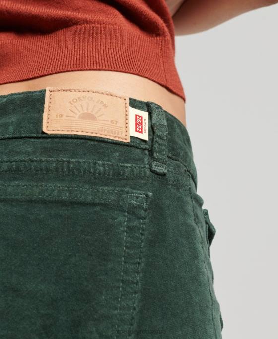 Superdry blugi flare din catifea cu talie joasa îmbrăcăminte verde femei JX0Z2597