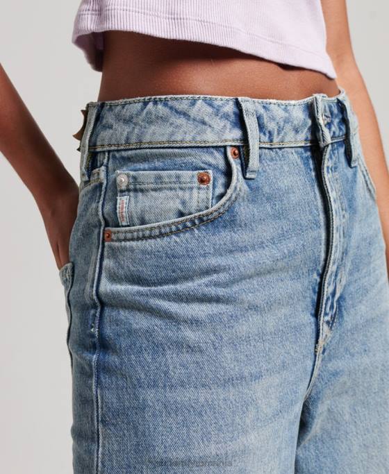 Superdry blugi largi din bumbac organic îmbrăcăminte albastru deschis femei JX0Z3884
