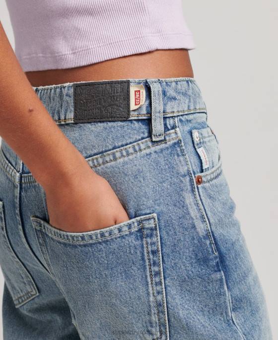 Superdry blugi largi din bumbac organic îmbrăcăminte albastru deschis femei JX0Z3884