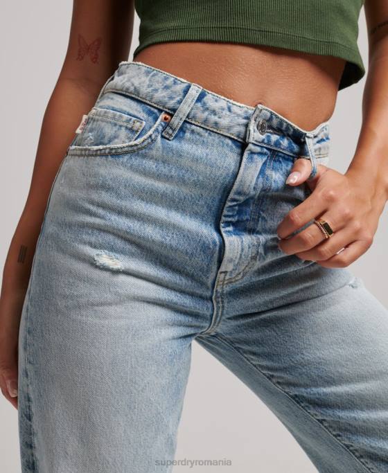Superdry blugi largi din bumbac organic îmbrăcăminte albastru deschis femei JX0Z3888