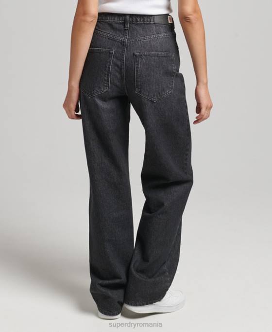 Superdry blugi largi din bumbac organic îmbrăcăminte negru femei JX0Z3886