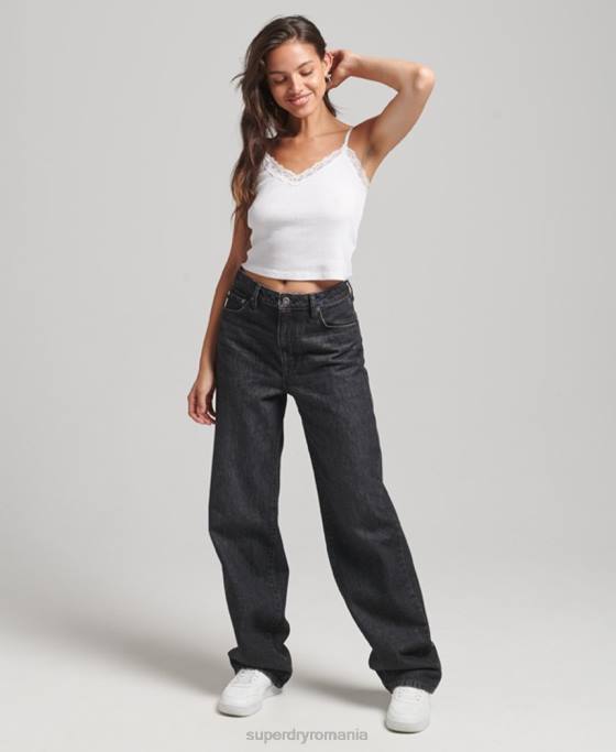 Superdry blugi largi din bumbac organic îmbrăcăminte negru femei JX0Z3886