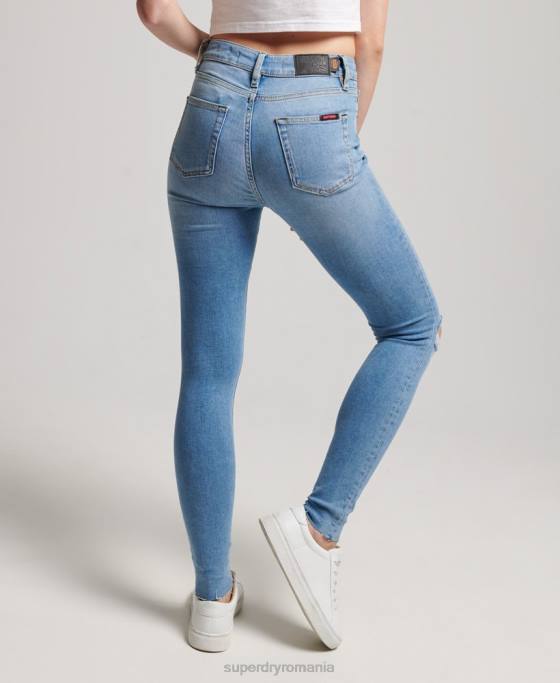 Superdry blugi skinny din denim cu talie mare din bumbac organic îmbrăcăminte albastru deschis femei JX0Z3878
