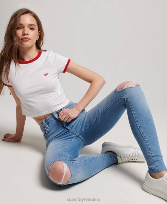 Superdry blugi skinny din denim cu talie mare din bumbac organic îmbrăcăminte albastru deschis femei JX0Z3878