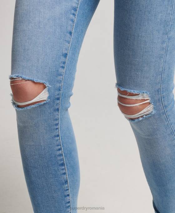 Superdry blugi skinny din denim cu talie mare din bumbac organic îmbrăcăminte albastru deschis femei JX0Z3878