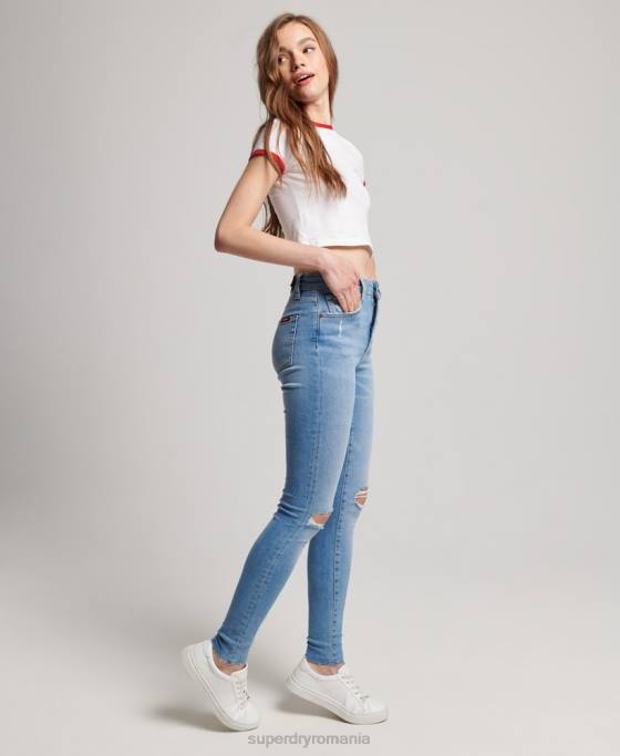 Superdry blugi skinny din denim cu talie mare din bumbac organic îmbrăcăminte albastru deschis femei JX0Z3878