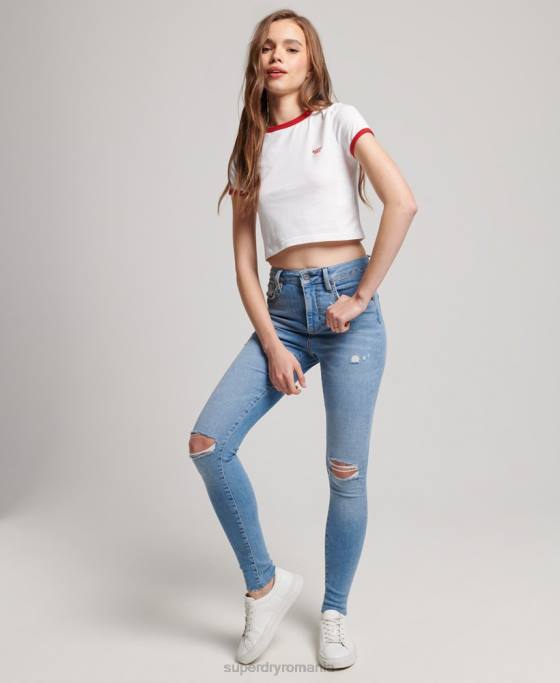 Superdry blugi skinny din denim cu talie mare din bumbac organic îmbrăcăminte albastru deschis femei JX0Z3878