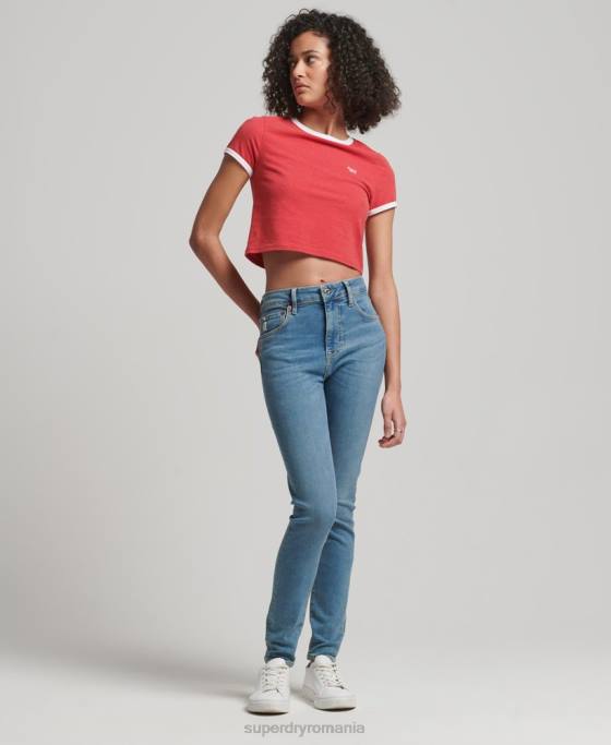 Superdry blugi skinny din denim cu talie mare din bumbac organic îmbrăcăminte albastru femei JX0Z3880