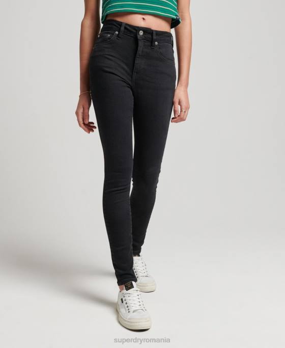 Superdry blugi skinny din denim cu talie mare din bumbac organic îmbrăcăminte negru femei JX0Z3870