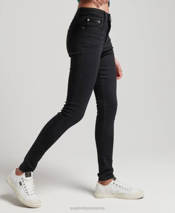 Superdry blugi skinny din denim cu talie mare din bumbac organic îmbrăcăminte negru femei JX0Z3870