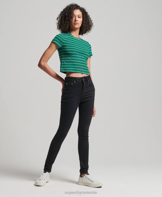 Superdry blugi skinny din denim cu talie mare din bumbac organic îmbrăcăminte negru femei JX0Z3870