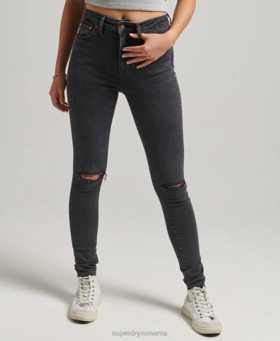 Superdry blugi skinny din denim cu talie mare din bumbac organic îmbrăcăminte negru femei JX0Z3889