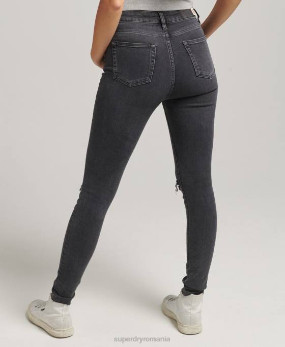 Superdry blugi skinny din denim cu talie mare din bumbac organic îmbrăcăminte negru femei JX0Z3889