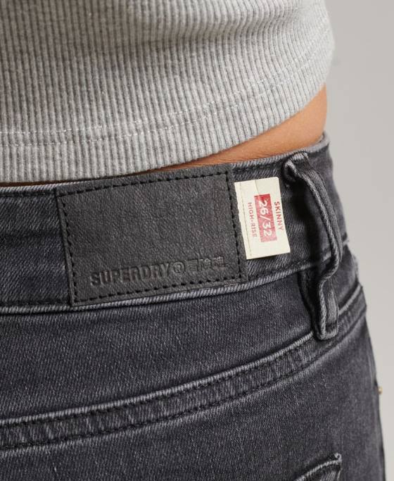 Superdry blugi skinny din denim cu talie mare din bumbac organic îmbrăcăminte negru femei JX0Z3889