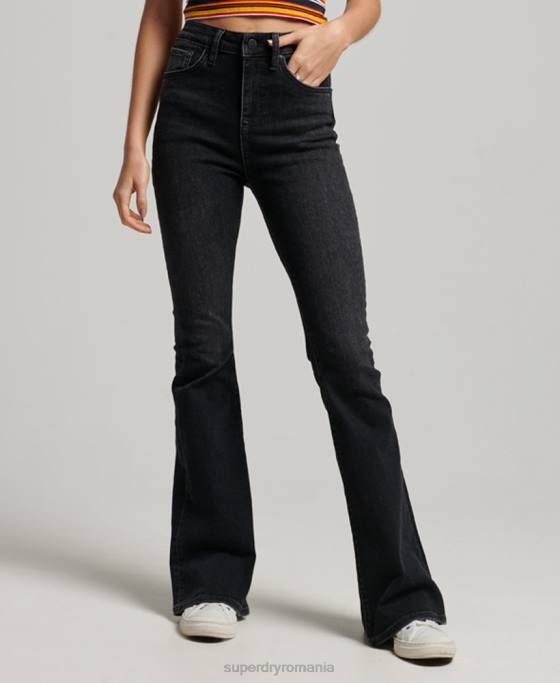 Superdry blugi skinny flare cu talie înaltă din bumbac organic îmbrăcăminte gri inchis femei JX0Z3867