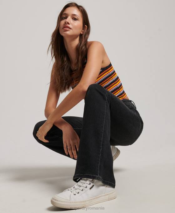 Superdry blugi skinny flare cu talie înaltă din bumbac organic îmbrăcăminte gri inchis femei JX0Z3867