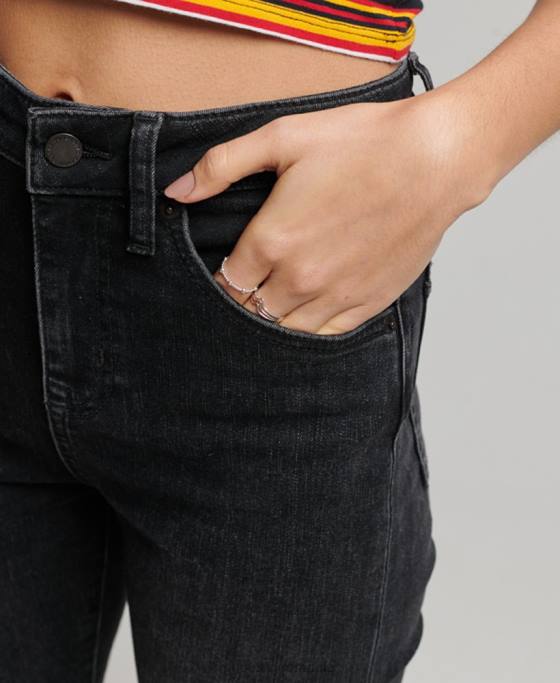 Superdry blugi skinny flare cu talie înaltă din bumbac organic îmbrăcăminte gri inchis femei JX0Z3867