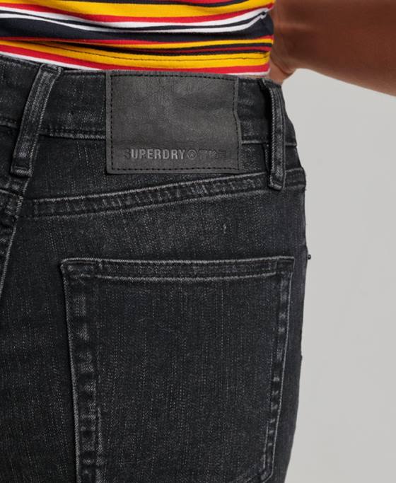 Superdry blugi skinny flare cu talie înaltă din bumbac organic îmbrăcăminte gri inchis femei JX0Z3867