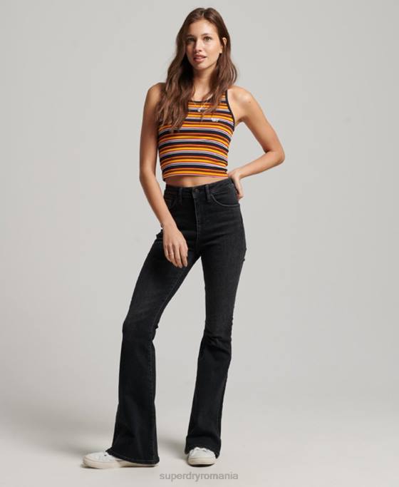 Superdry blugi skinny flare cu talie înaltă din bumbac organic îmbrăcăminte gri inchis femei JX0Z3867