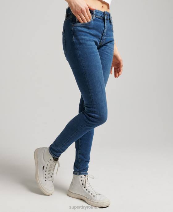 Superdry blugi skinny vintage cu talie medie din bumbac organic îmbrăcăminte albastru inchis femei JX0Z3874