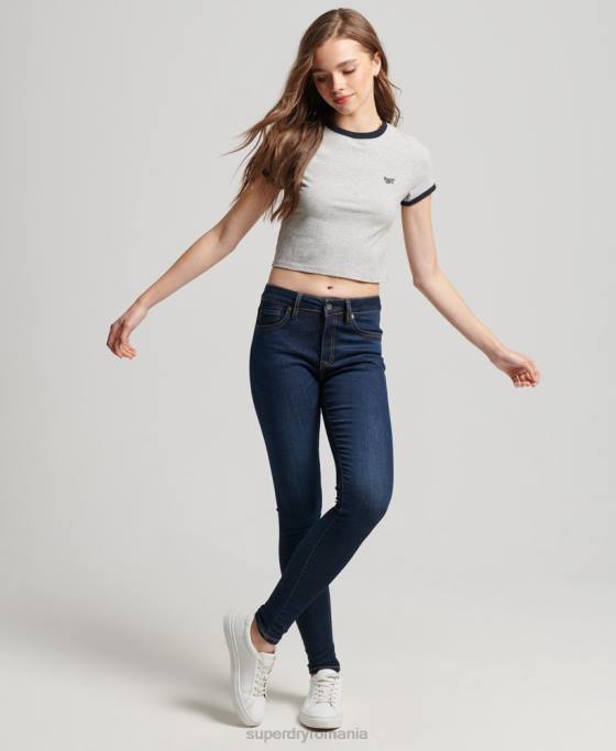 Superdry blugi skinny vintage cu talie medie din bumbac organic îmbrăcăminte albastru inchis femei JX0Z3877