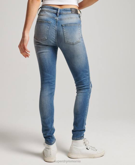 Superdry blugi skinny vintage cu talie medie din bumbac organic îmbrăcăminte albastru inchis femei JX0Z3890