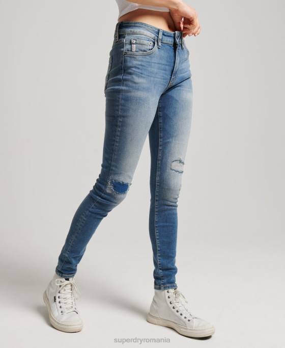 Superdry blugi skinny vintage cu talie medie din bumbac organic îmbrăcăminte albastru inchis femei JX0Z3890