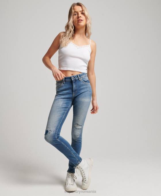 Superdry blugi skinny vintage cu talie medie din bumbac organic îmbrăcăminte albastru inchis femei JX0Z3890