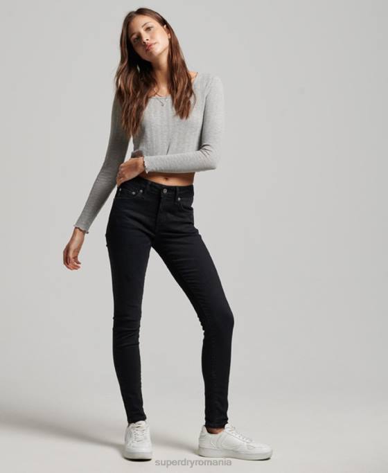Superdry blugi skinny vintage cu talie medie din bumbac organic îmbrăcăminte negru femei JX0Z3882