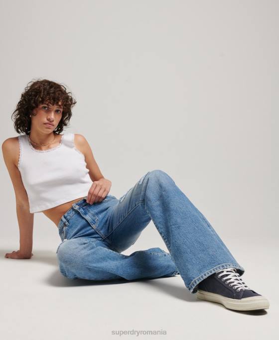 Superdry blugi slim flare din bumbac organic cu talie medie îmbrăcăminte albastru femei JX0Z3887
